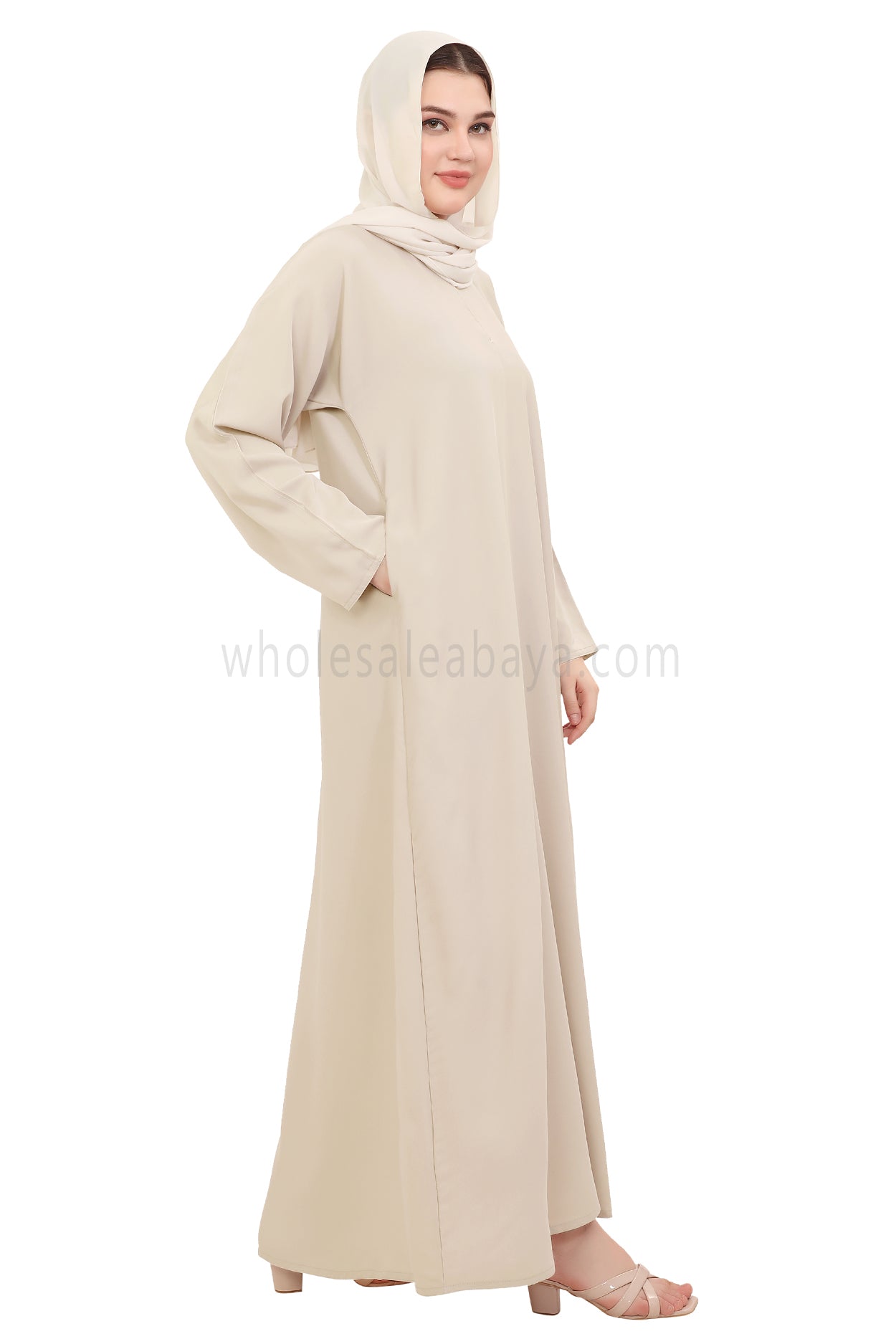 Plain Straight Cut Nida Abaya 30076 Ivory
