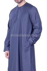 Men's Classic Plain Omani Thoube With Front Zip Blue Grey