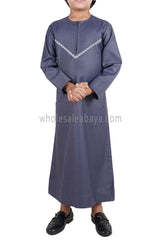 Boy's Premium Omani Thoube with Embroidered "V" Stitching Blue Grey