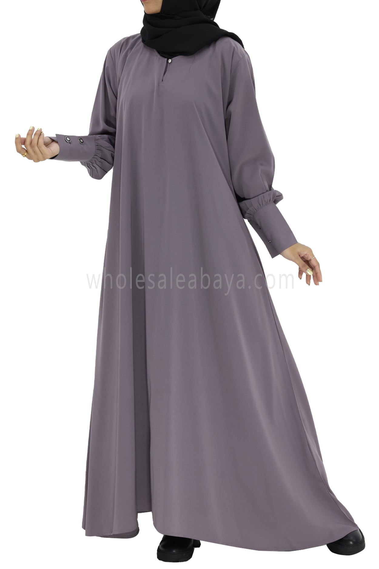 Women's Umbrella Abaya with Cuffed Sleeves Mauve