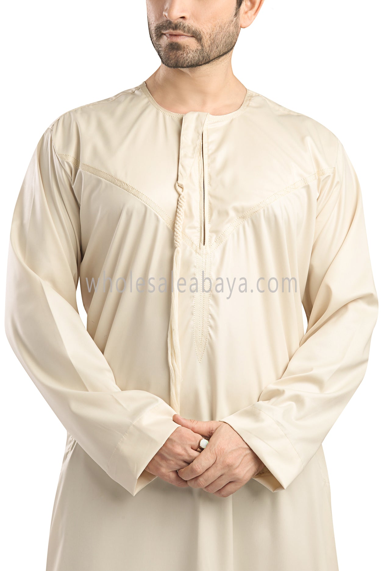 Men's Shiny Omani Thoube with Designer Tassel Cream