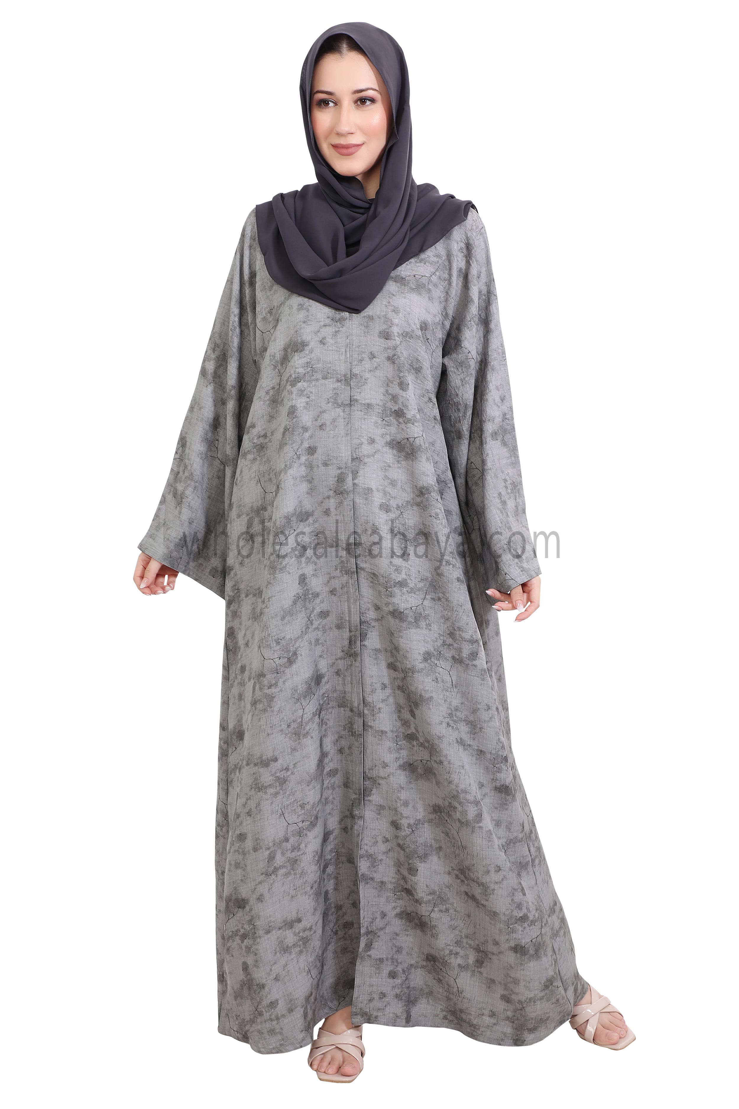 Linen Foil Jacquard Open Abaya