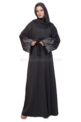 Open Abaya With Embroidered Sleeves 30501