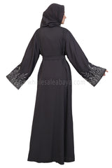Open Abaya With Embroidered Sleeves 30501