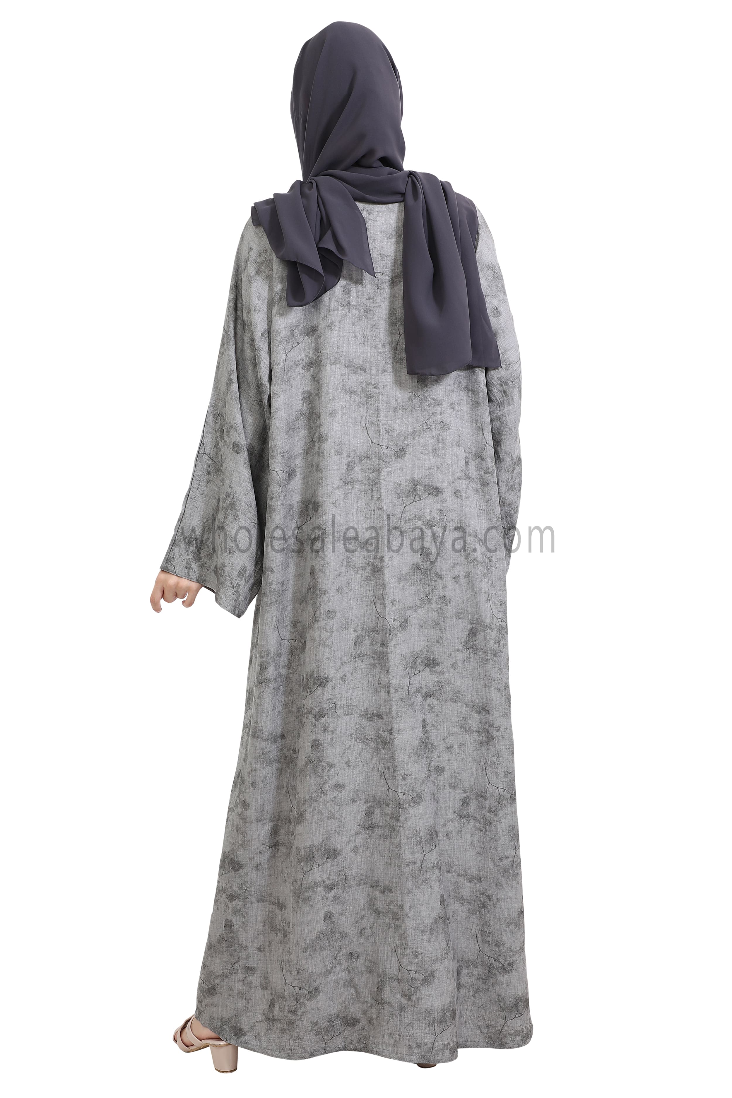 Linen Foil Jacquard Open Abaya