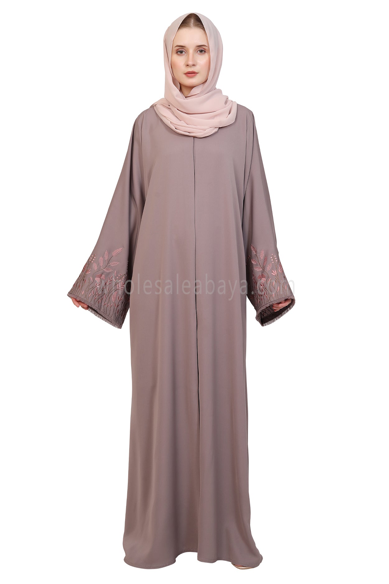 Open Abaya With Embroidered Sleeves 30501