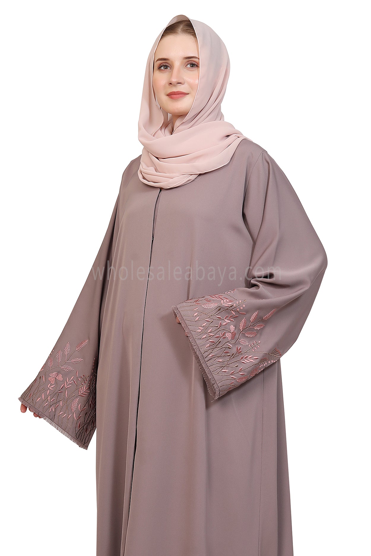 Open Abaya With Embroidered Sleeves 30501