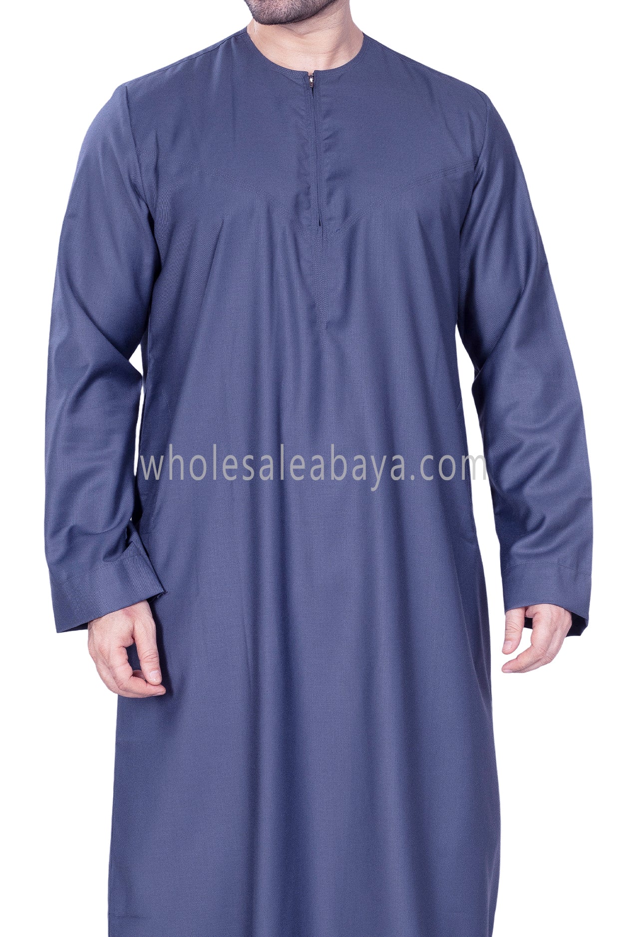 Men's Classic Plain Omani Thoube With Front Zip Blue Grey