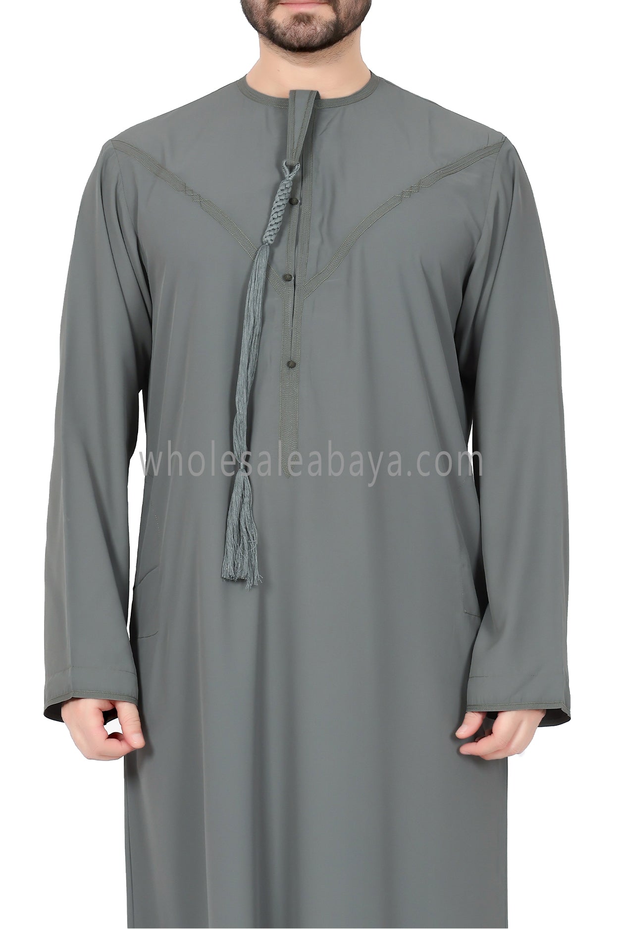 Men's Premium Emirati Thoube  With Buttons & Tassel Mint Grey