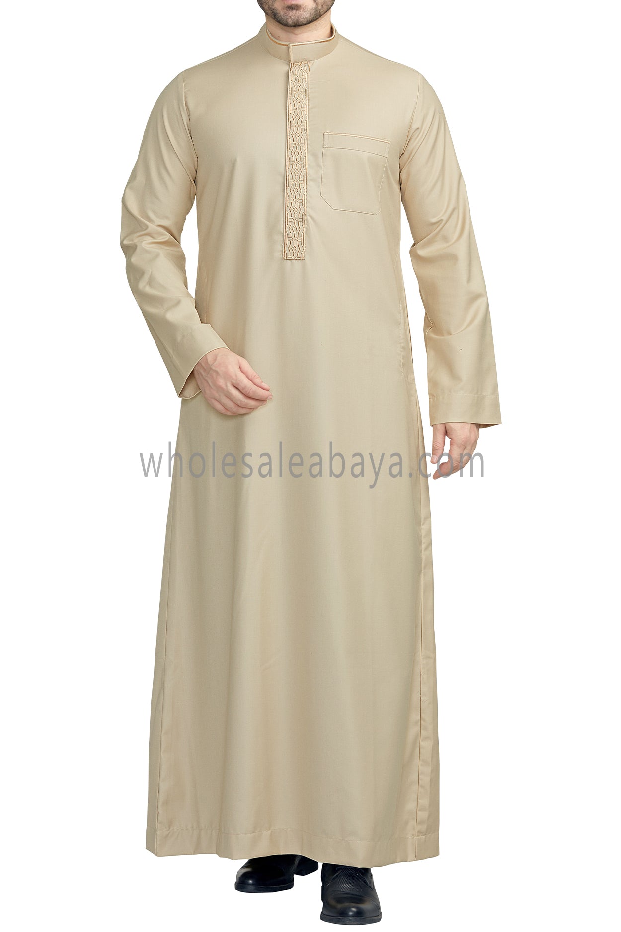 Elegant Men's Collar Thoube With Embroidery Cream