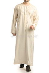 Men's Shiny Omani Thoube with Designer Tassel Cream