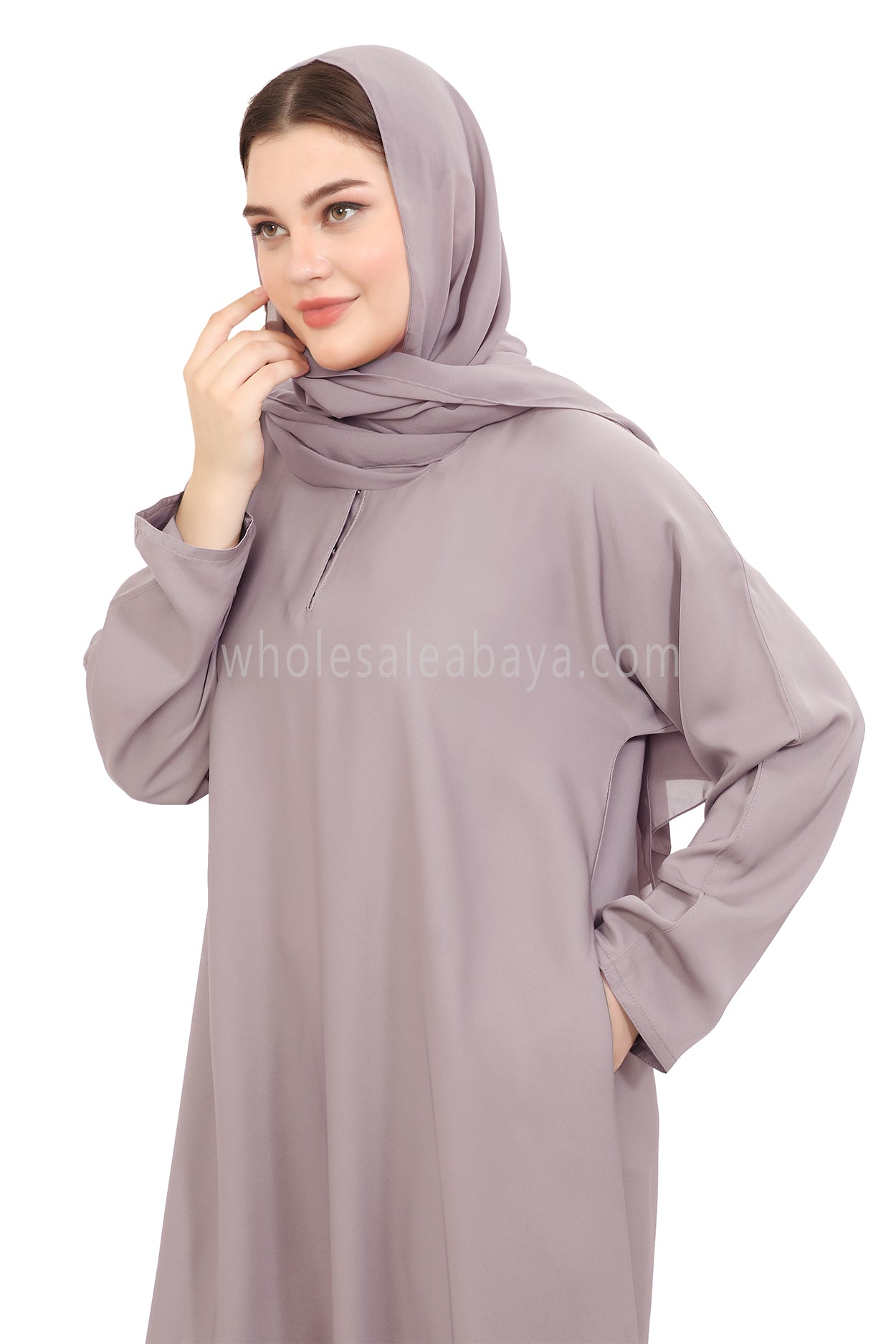 Plain Straight Cut Nida Abaya 30076 Lilac Grey
