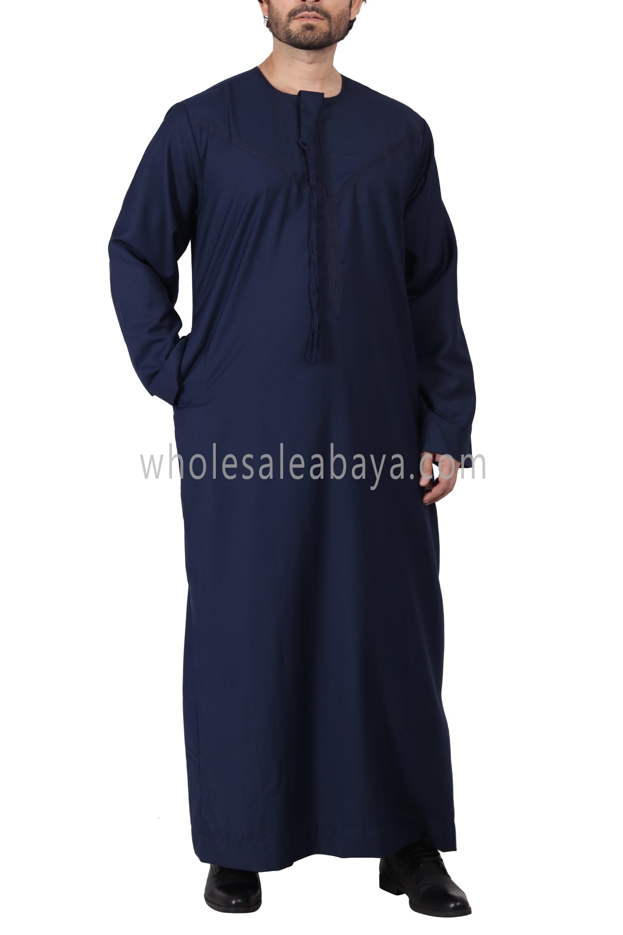 Premium Omani Thoube with Zip and Designer Tassel Navy Blue