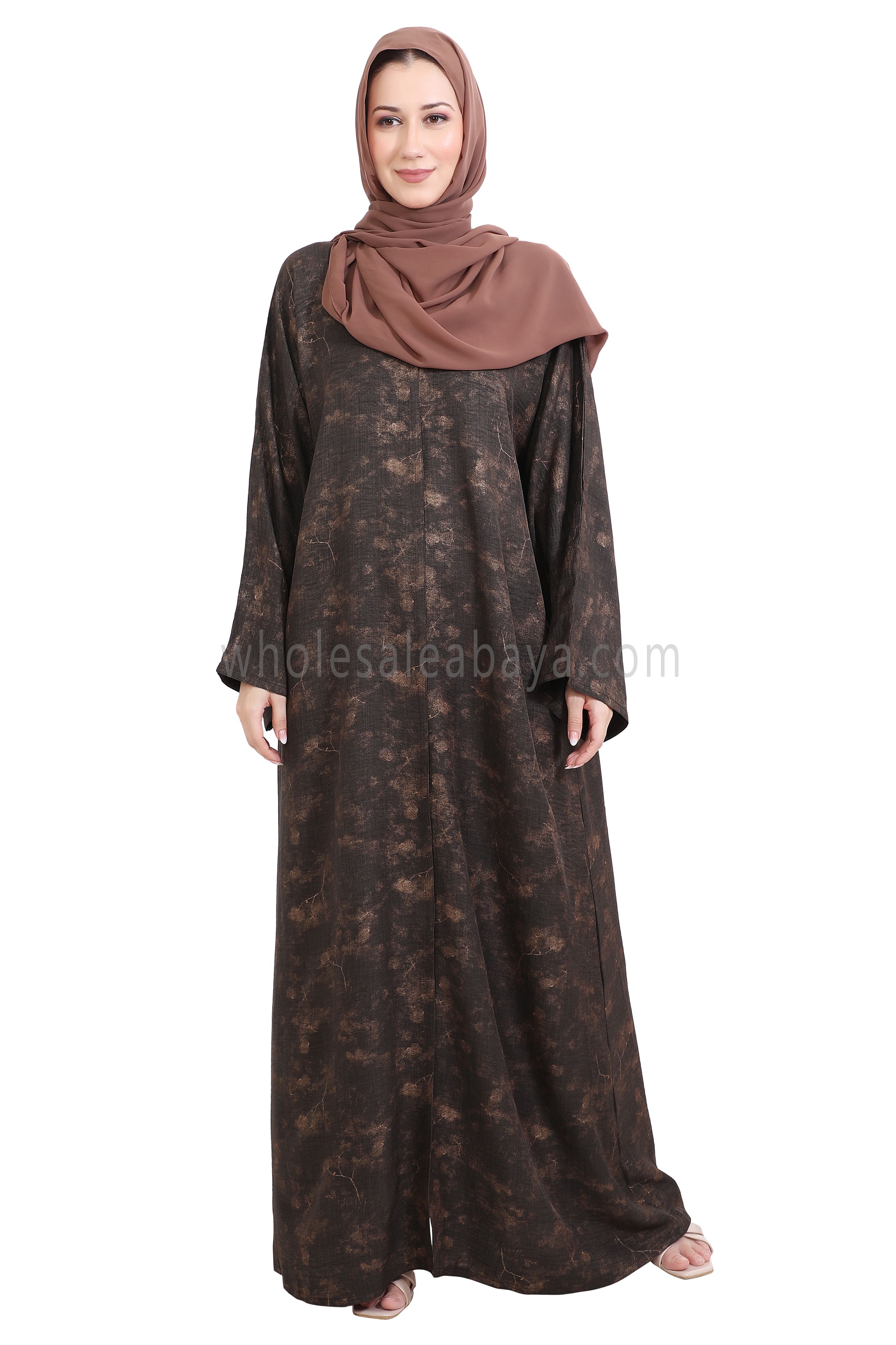 Linen Foil Jacquard Open Abaya