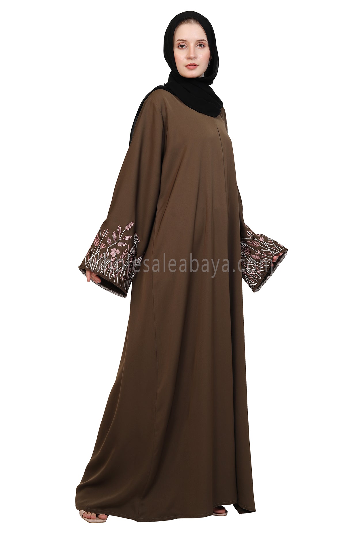 Open Abaya With Embroidered Sleeves 30501