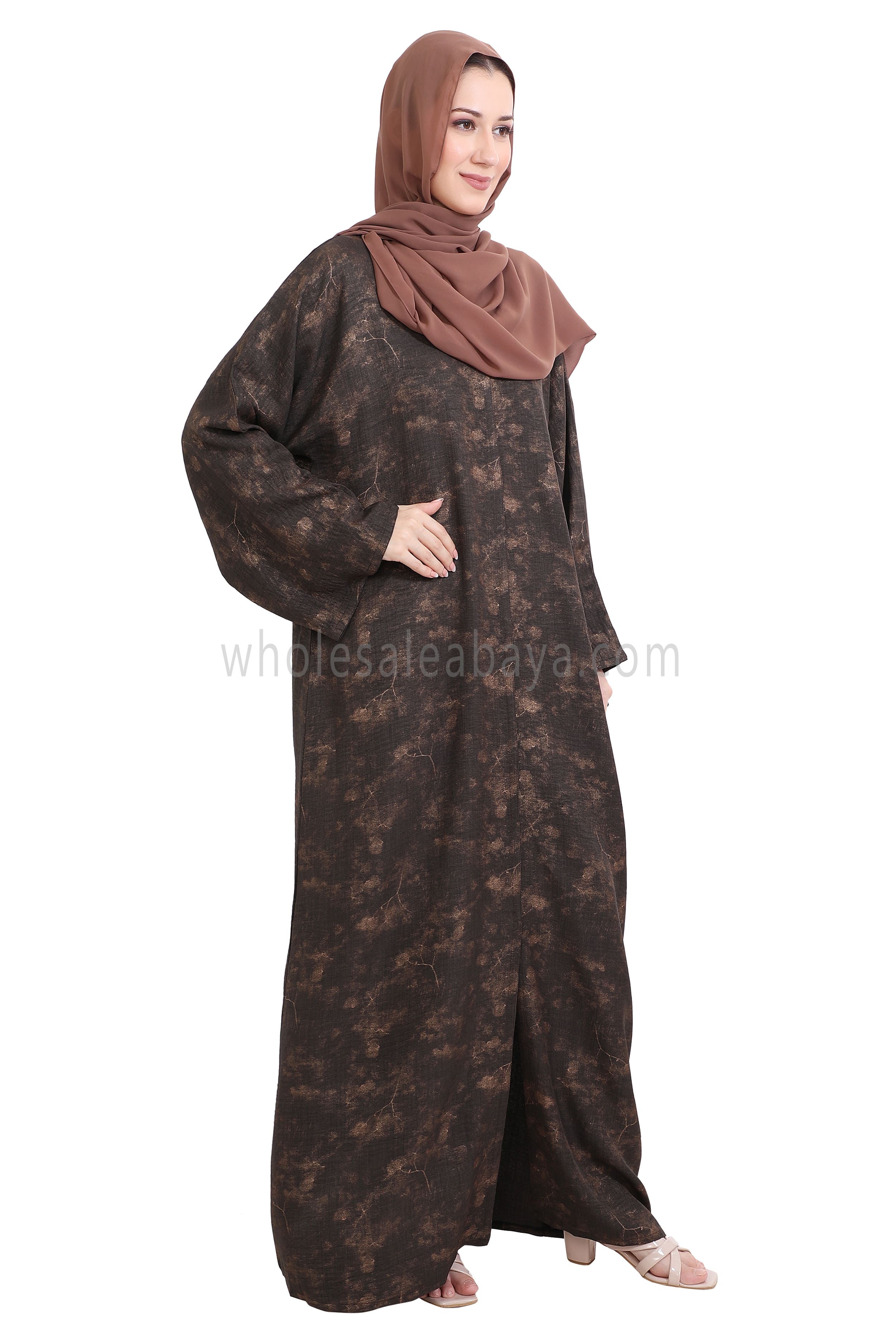 Linen Foil Jacquard Open Abaya
