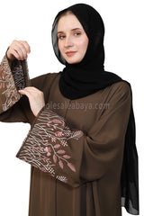 Open Abaya With Embroidered Sleeves 30501