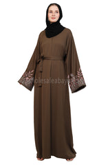 Open Abaya With Embroidered Sleeves 30501