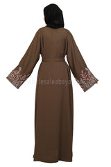 Open Abaya With Embroidered Sleeves 30501
