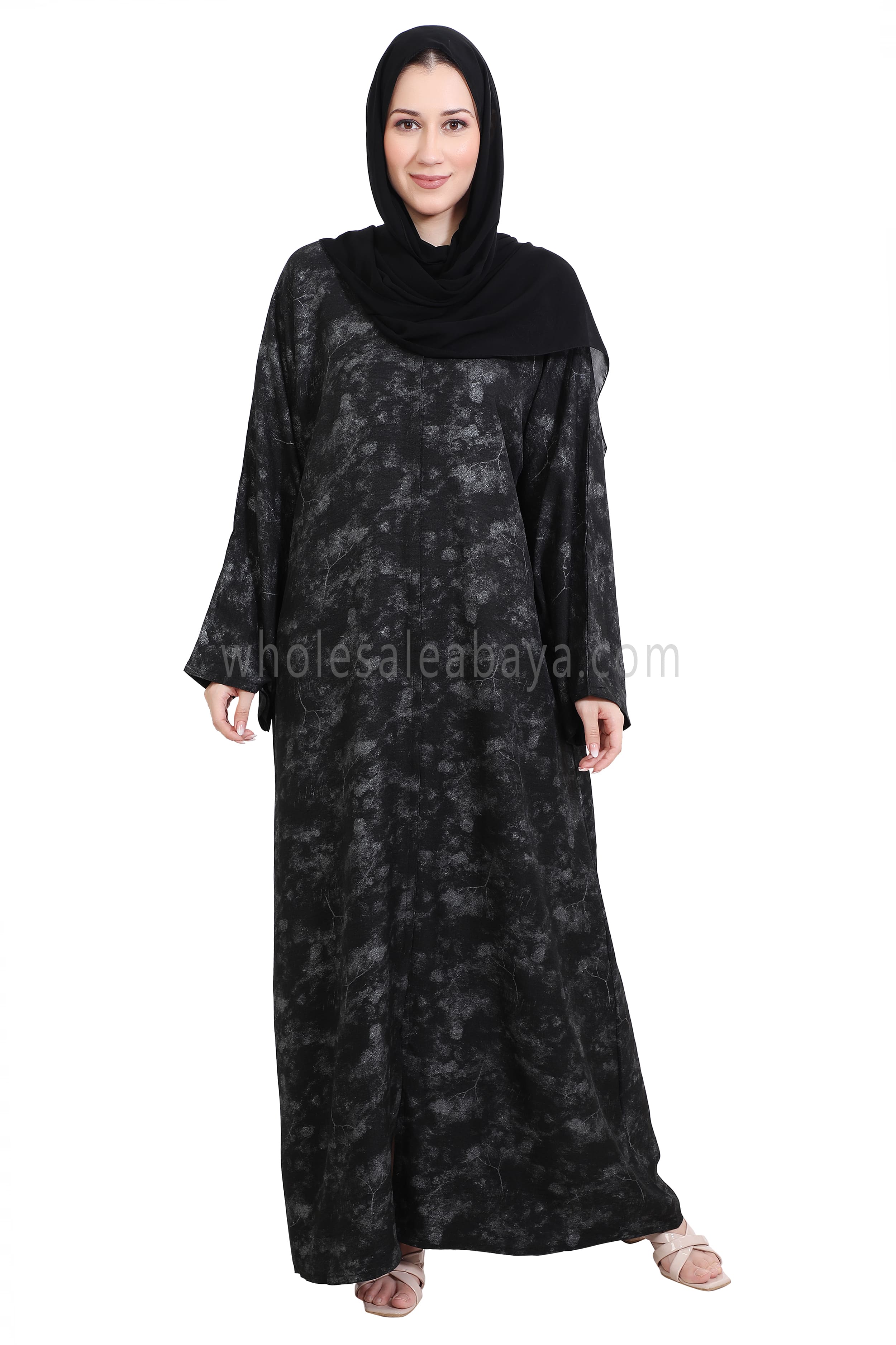 Linen Foil Jacquard Open Abaya