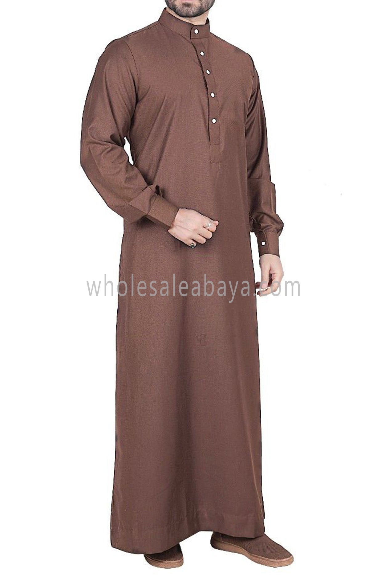 Men's Plain Thoube with Designer Button Brown Colour