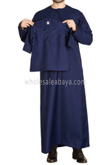 Men's Premium Emirati Thoube  With Buttons & Tassel Ink Blue