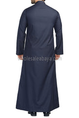 Elegant Men's Collar Thoube With Embroidery Navy Blue