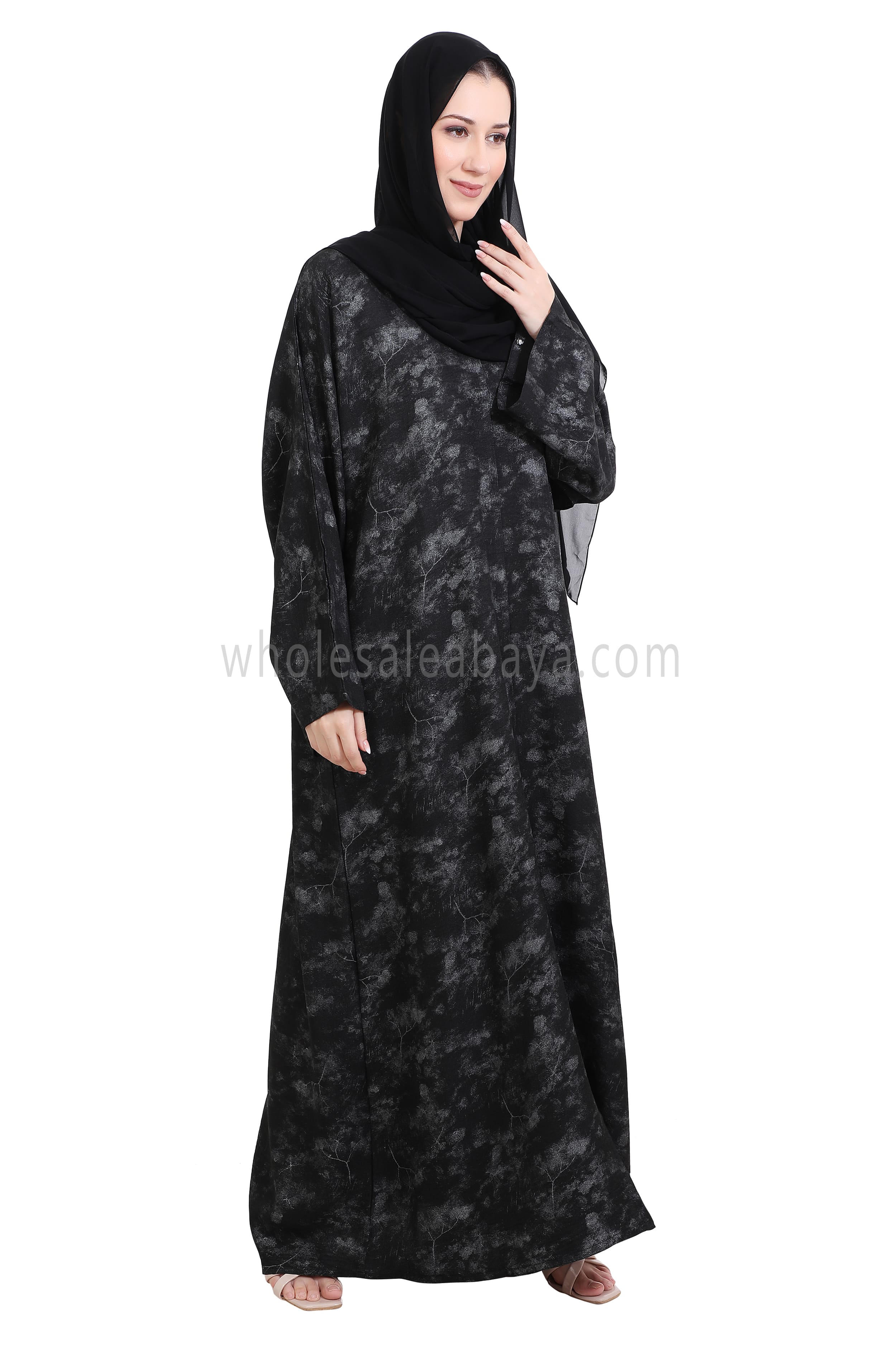 Linen Foil Jacquard Open Abaya