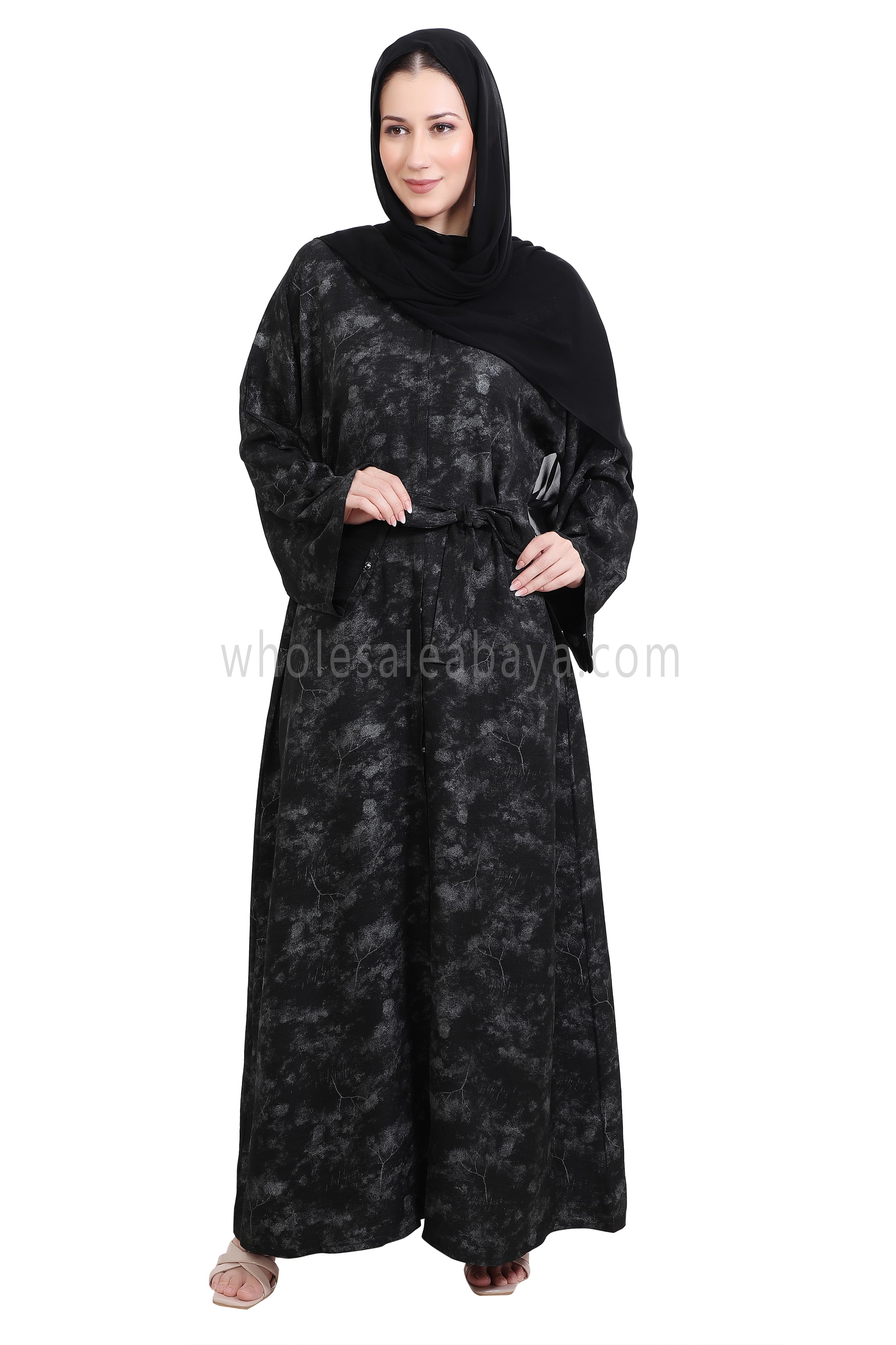 Linen Foil Jacquard Open Abaya