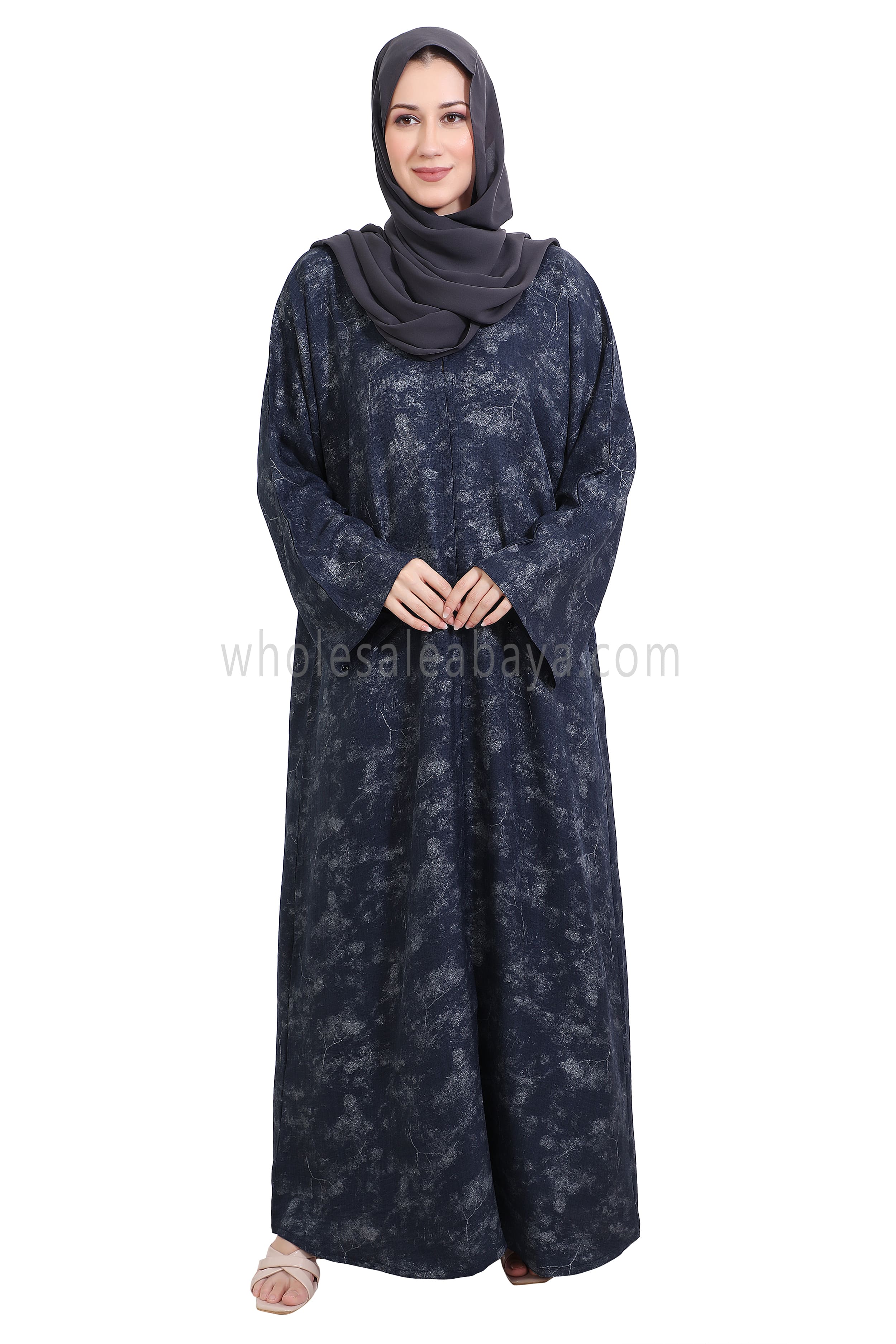 Linen Foil Jacquard Open Abaya