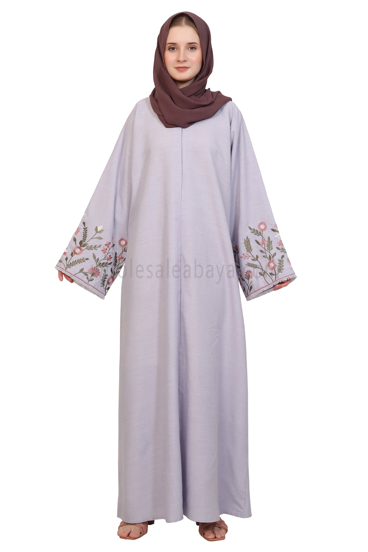 Open Abaya With Embroidered Sleeves 30519