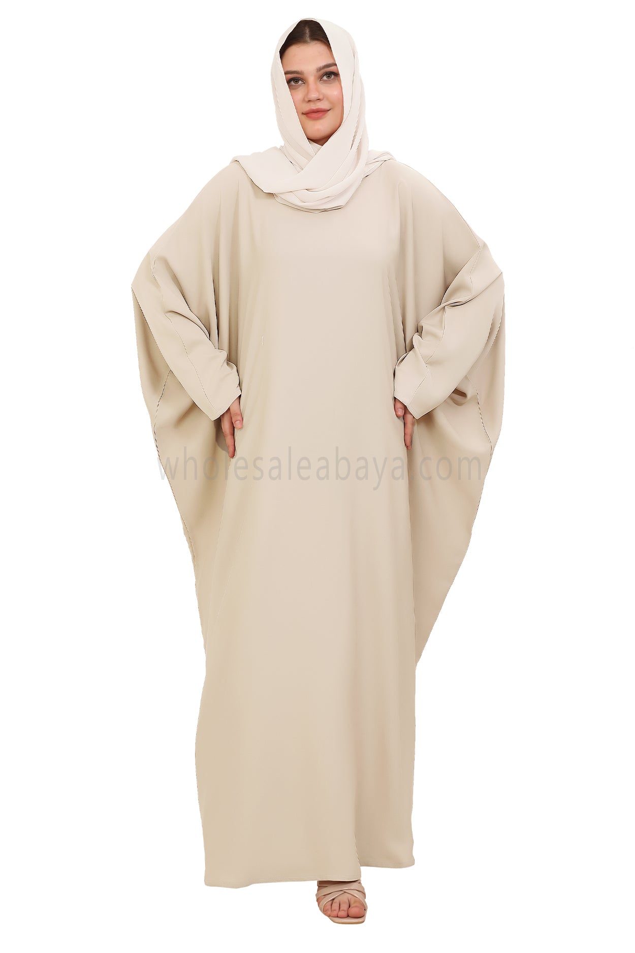 Plain Closed Butterfly Nida Abaya 30520 Ivory