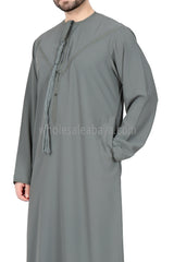 Men's Premium Emirati Thoube  With Buttons & Tassel Mint Grey