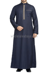Elegant Men's Collar Thoube With Embroidery Navy Blue