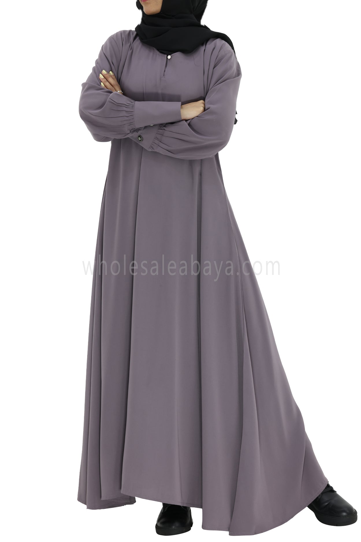 Women's Umbrella Abaya with Cuffed Sleeves Mauve