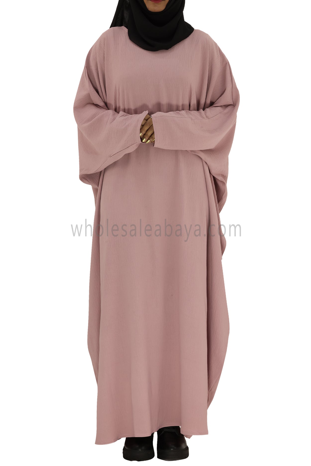Plain Closed Butterfly Abaya With Inner Belt CY Crepe Pink Colour