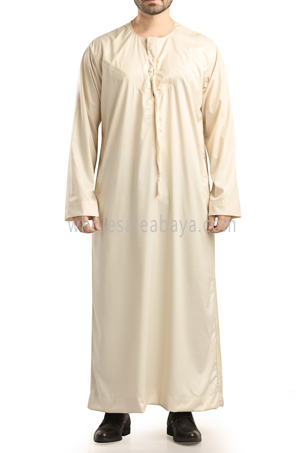 Men's Shiny Omani Thoube with Designer Tassel Cream