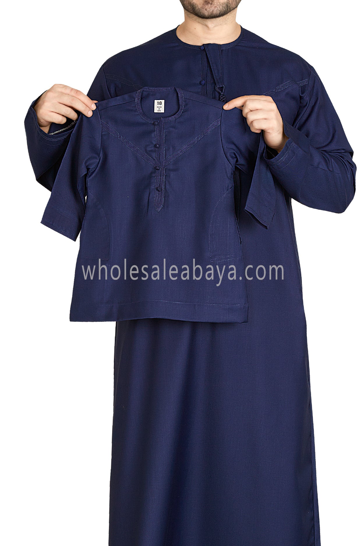 Men's Premium Emirati Thoube  With Buttons & Tassel Ink Blue