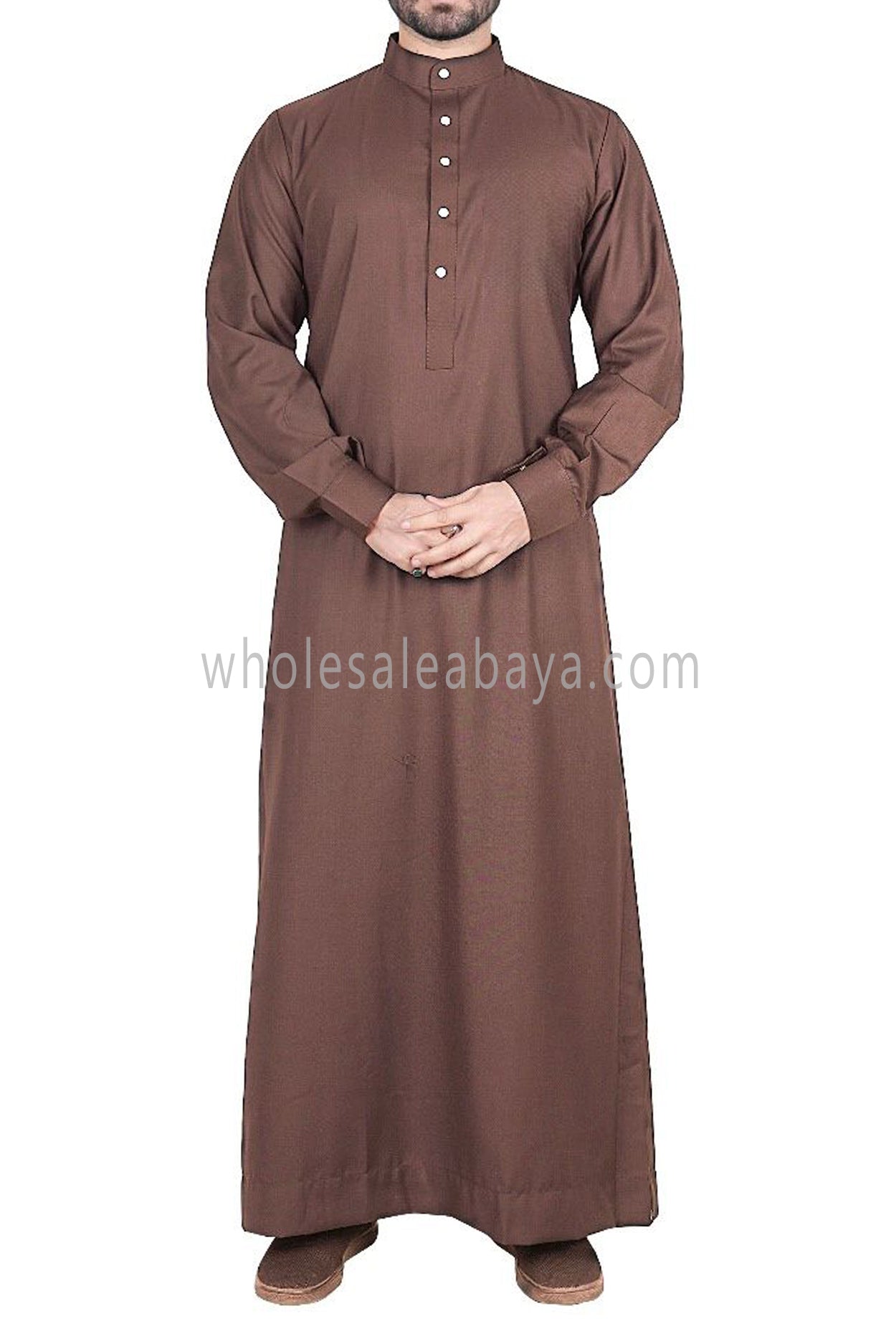 Men's Plain Thoube with Designer Button Brown Colour