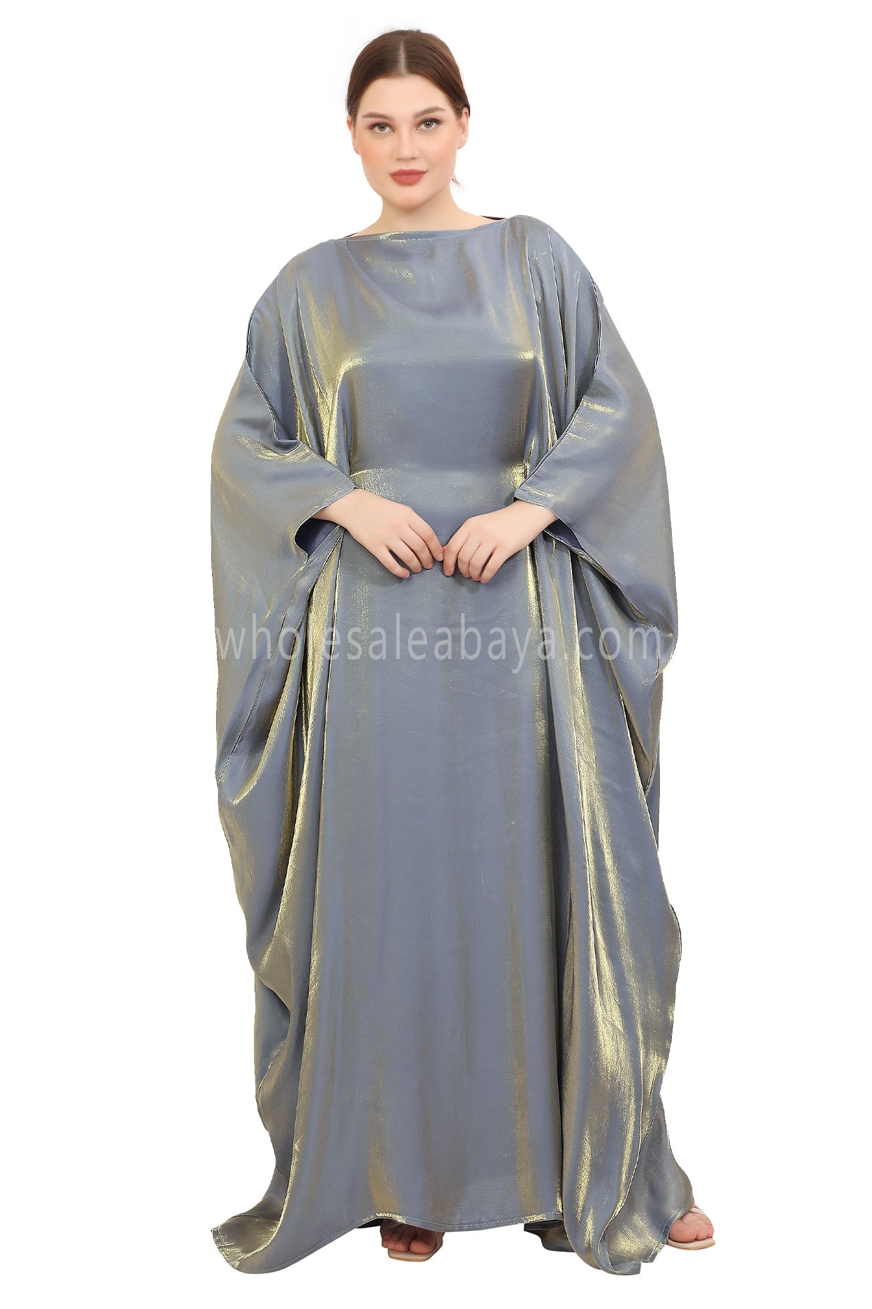 Butterfly Shimmer Kaftan Abaya Moon Silver 30520