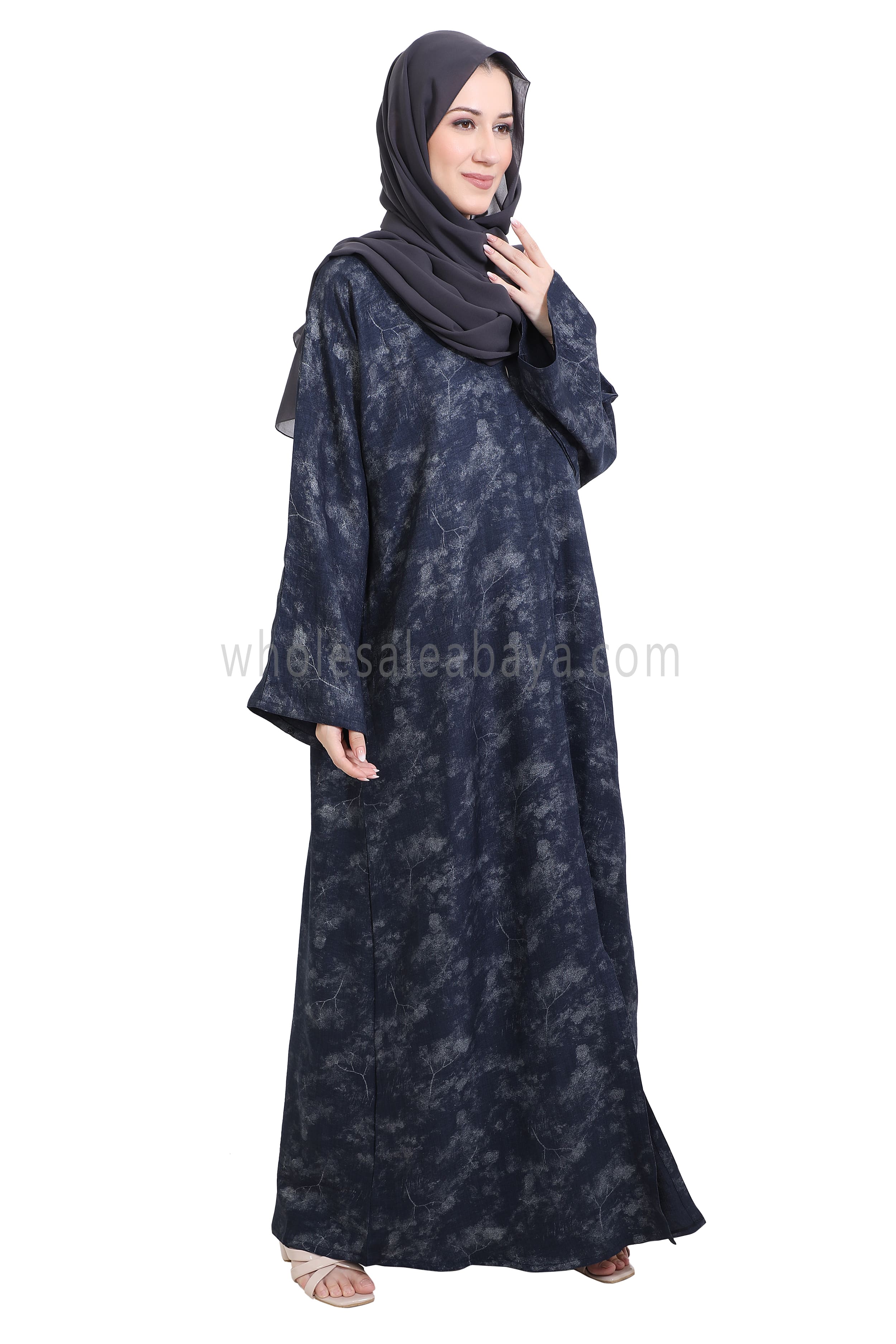 Linen Foil Jacquard Open Abaya
