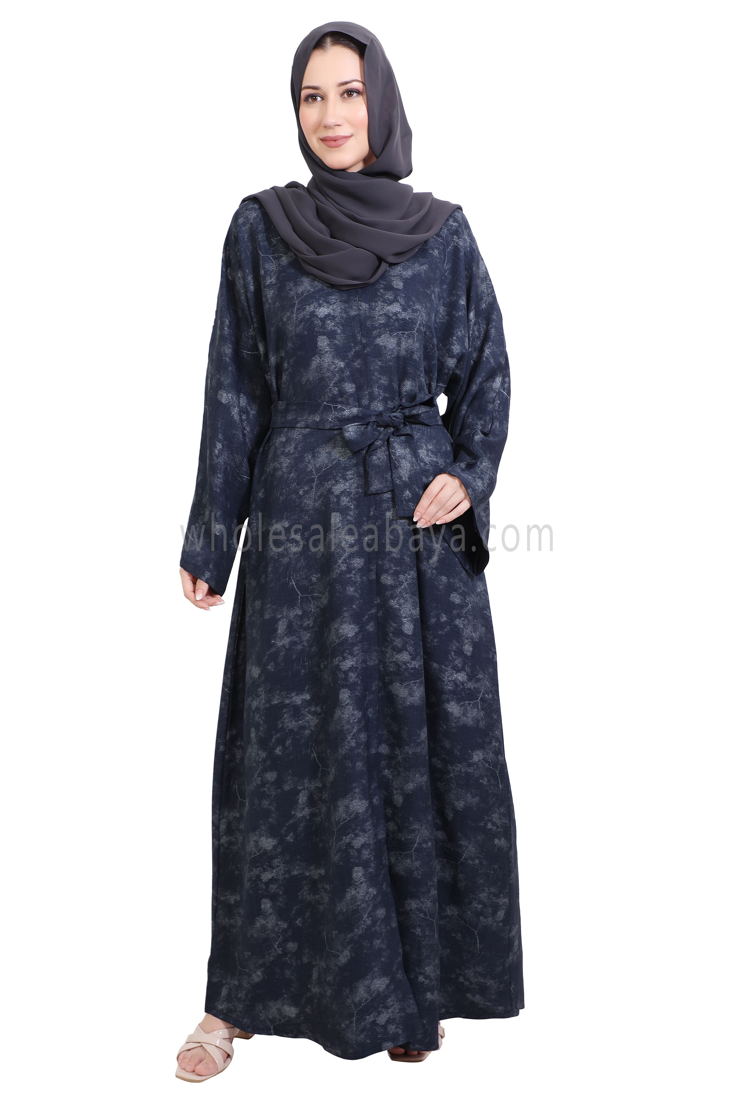 Linen Foil Jacquard Open Abaya