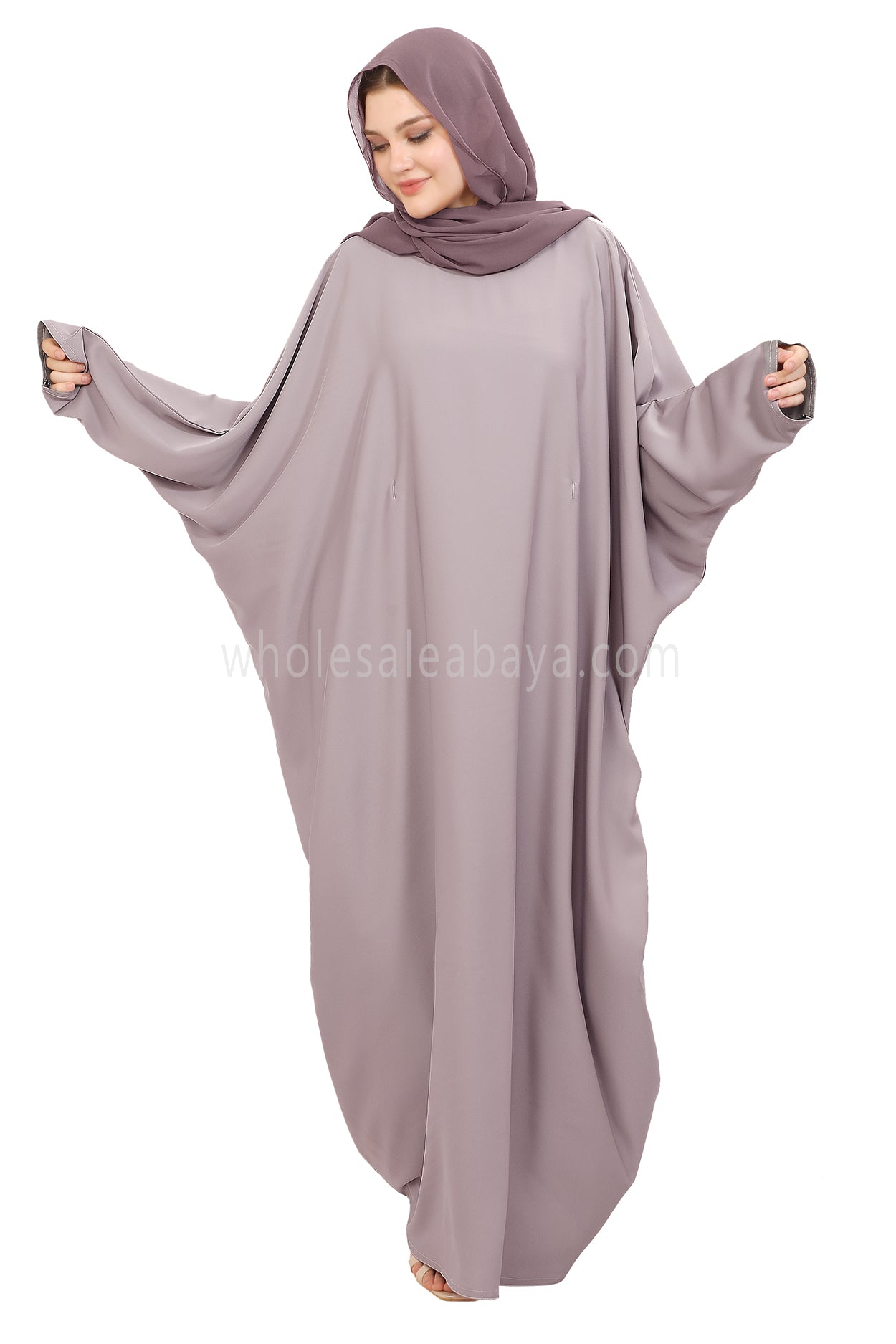 Plain Closed Butterfly Nida Abaya 30520 Lilac Grey