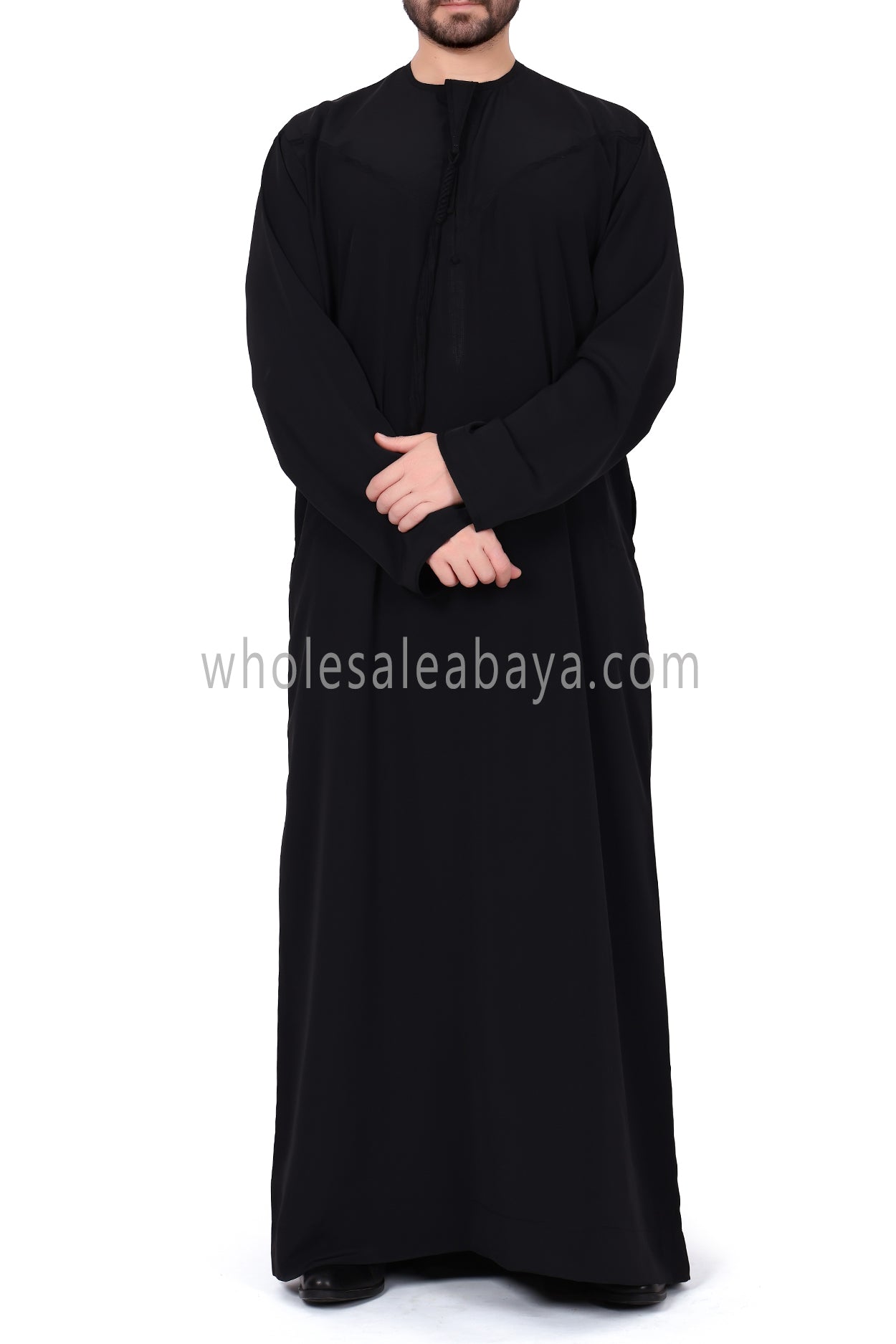 Men's Premium Emirati Thoube  With Buttons & Tassel Black