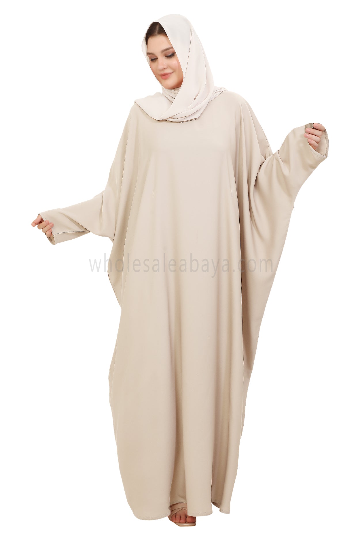 Plain Closed Butterfly Nida Abaya 30520 Ivory