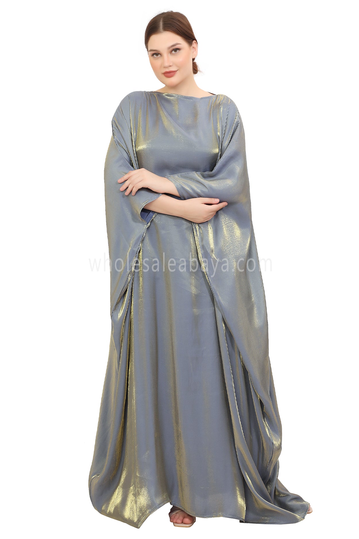 Butterfly Shimmer Kaftan Abaya Moon Silver 30520