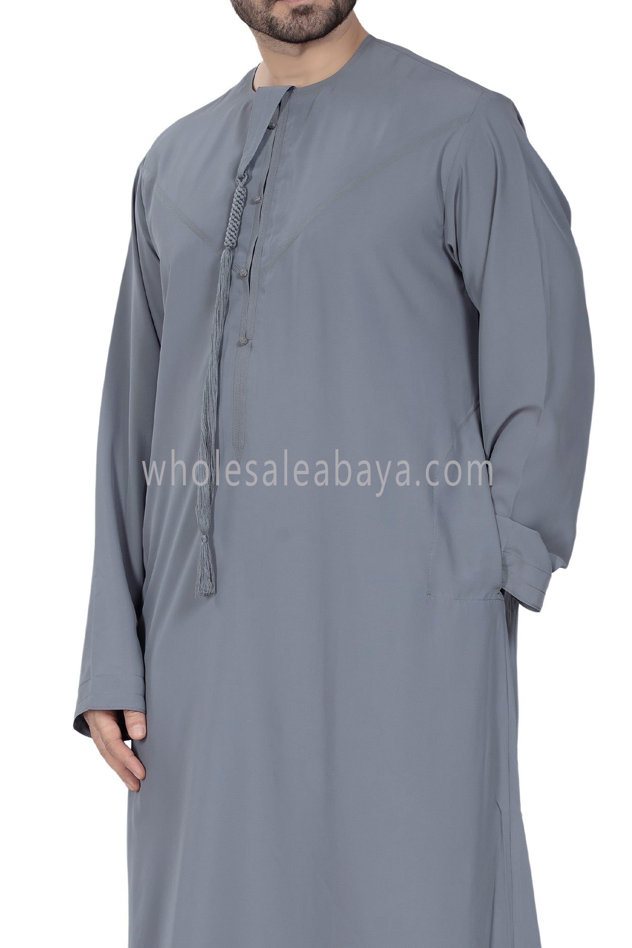 Men's Premium Emirati Thoube  With Zip and Tassel Slate Grey Colour