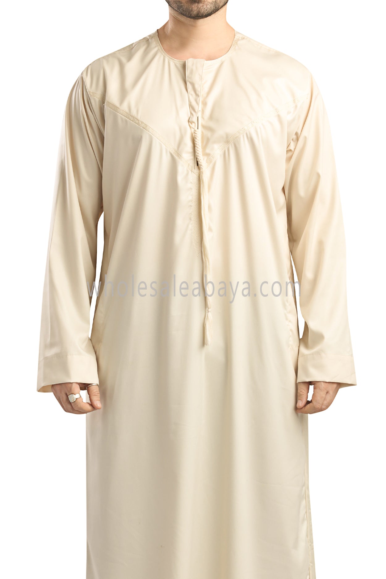 Men's Shiny Omani Thoube with Designer Tassel Cream