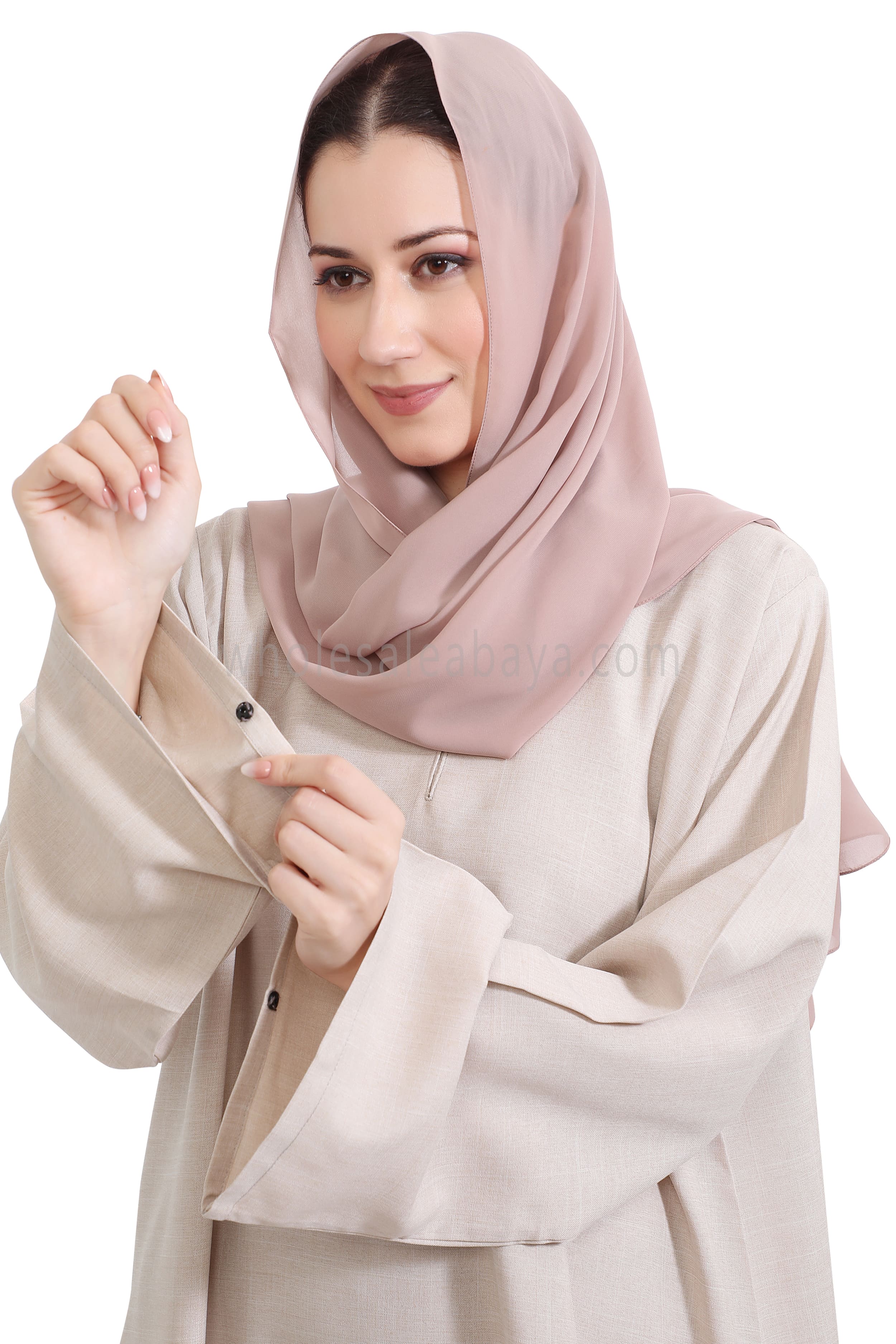 Melange Linen Closed Abaya With Wide Sleeves
