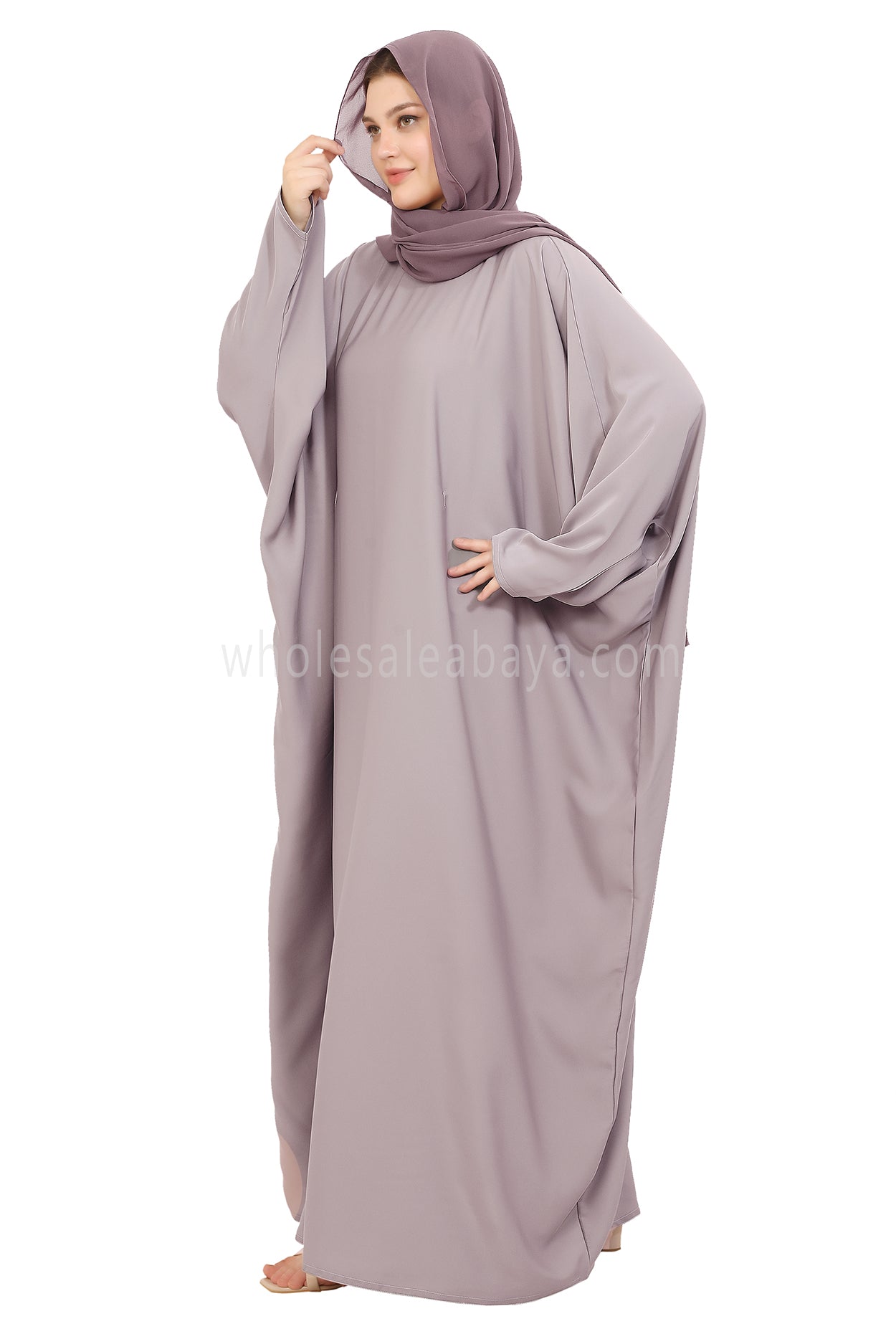 Plain Closed Butterfly Nida Abaya 30520 Lilac Grey